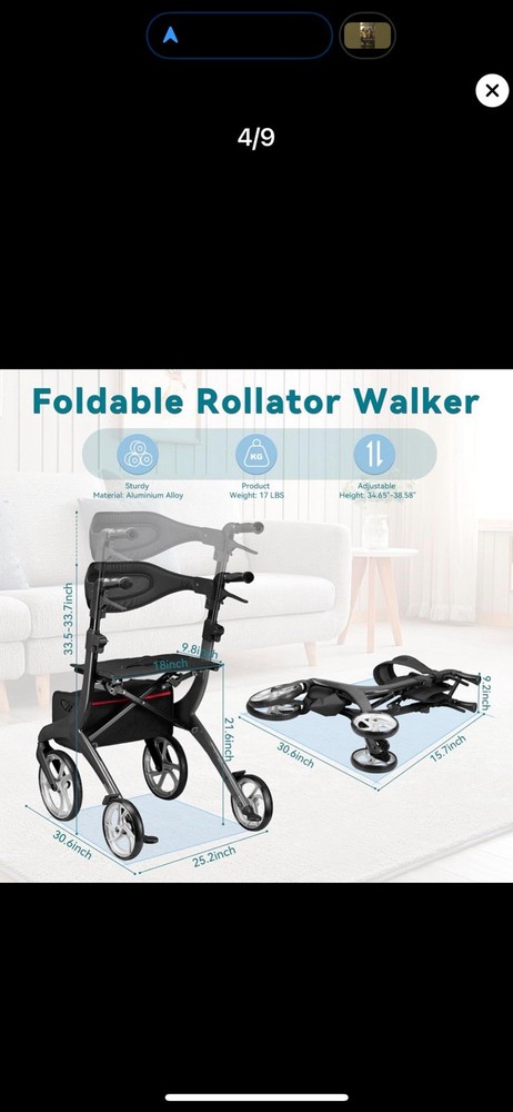 ENTESI Rollator Walker,lightweight Foldable Rollator Walker With Seat & Brakes
