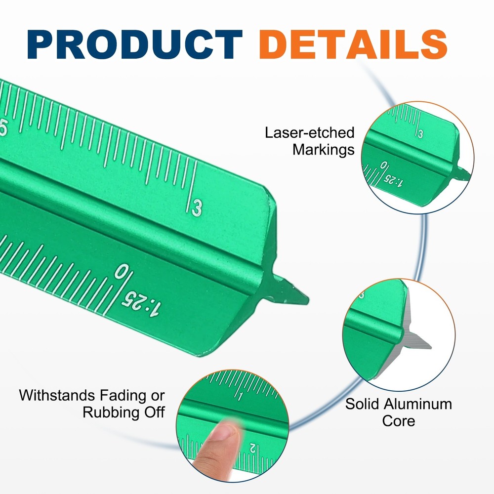 2 Pcs 7 Inch Metric Architectural Triangular Scale Ruler Small Scale, Green