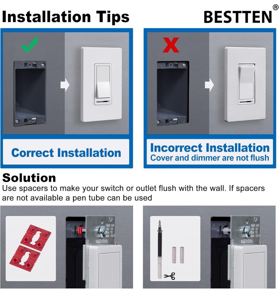 [10 Pack] BESTTEN Dimmer Wall Light Switch, Compatible with Dimmable LED, CFL...