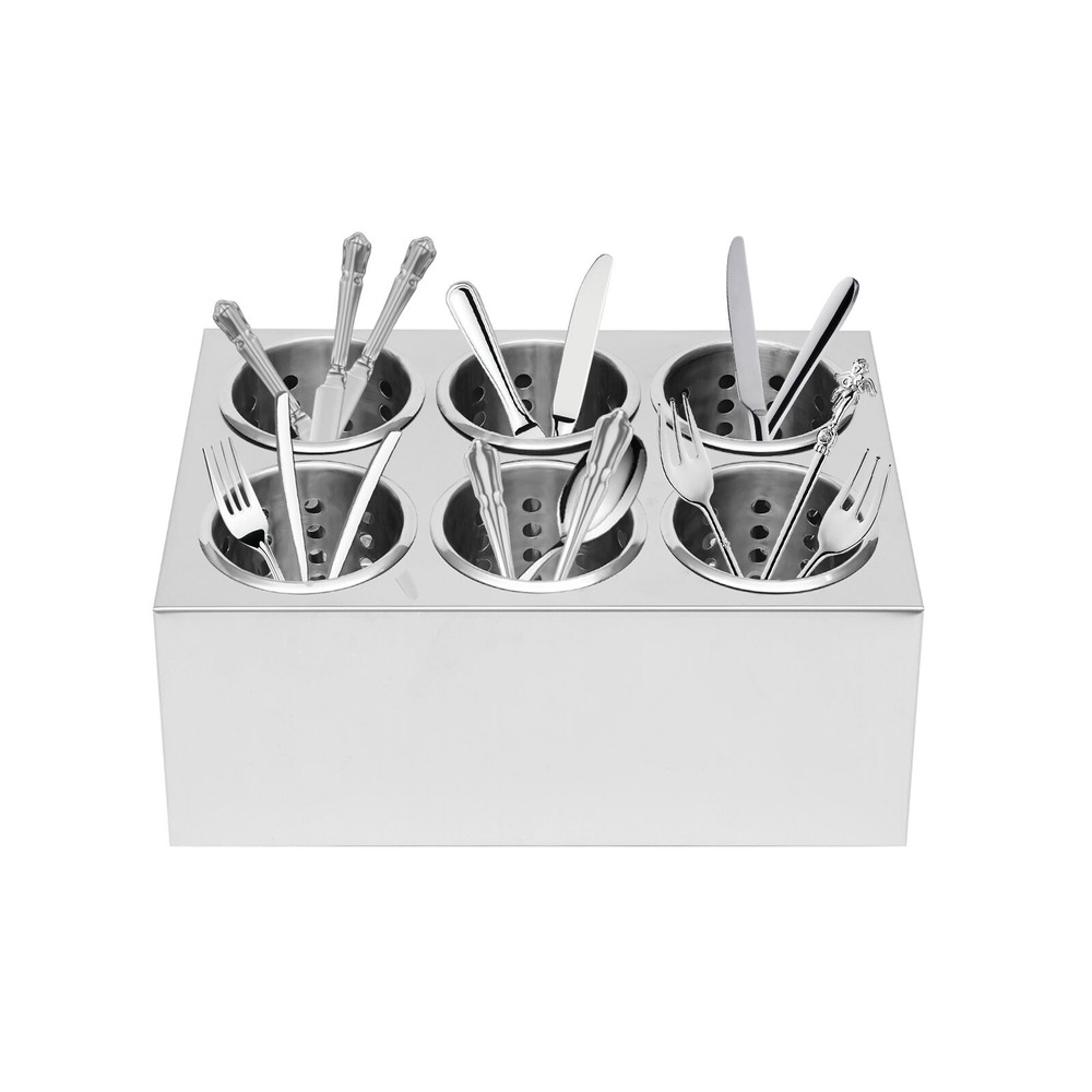6-Grids Flatware Cylinder Holder Kitchen Utensils Storage Organizer Stainless