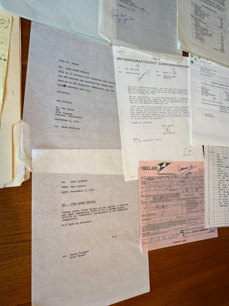 RARE BUDWEISER COMMERCIAL JOHN WAYNE MAKING OF VARIOUS PAPERWORK FOR SCRIPT