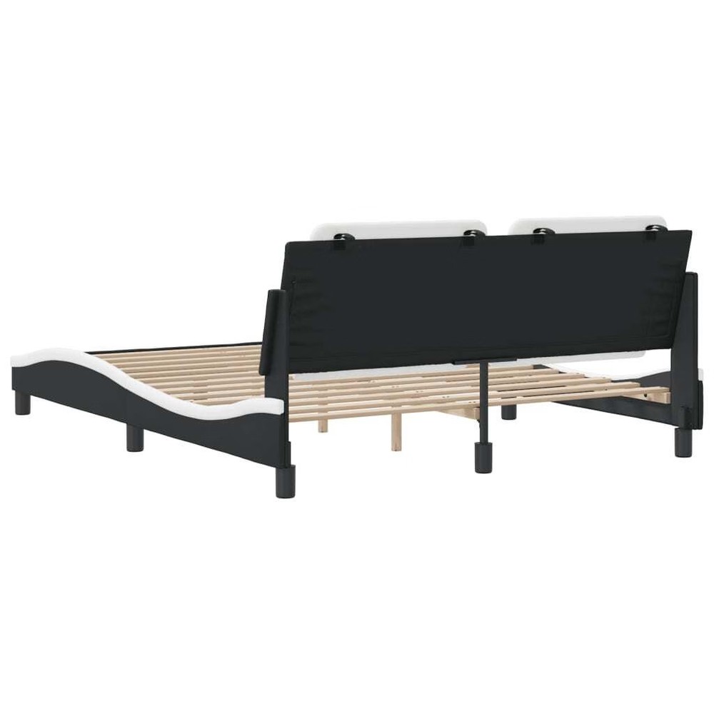 Bed Frame Black and White Faux Leather Full Durable Bed Frame