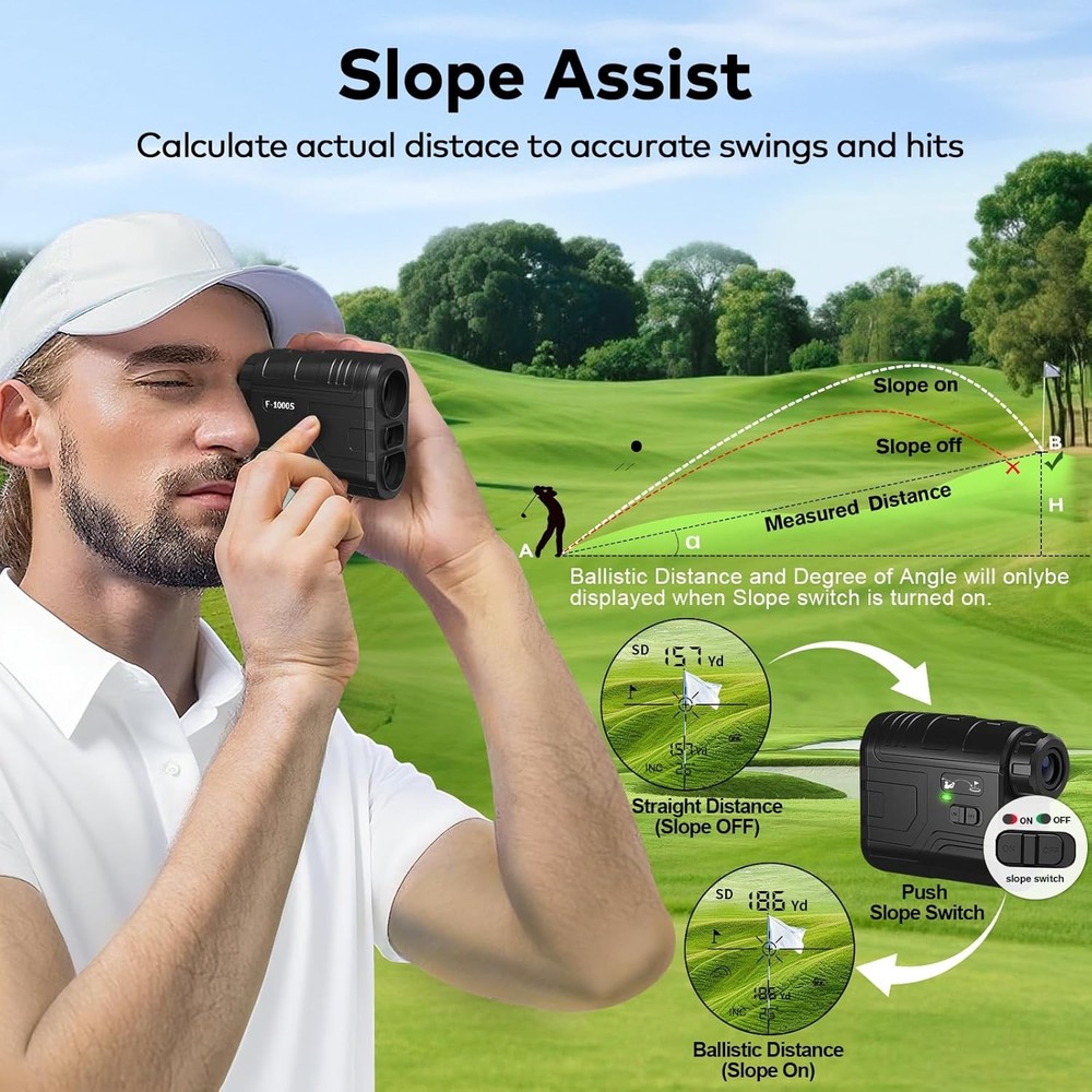 Golf Rangefinder Slope 7X Flag Lock Rechargeable Compact