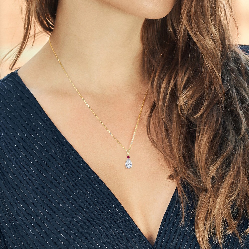 18K Yellow Gold Plated Silver Created Ruby Pendant with Chain Set with