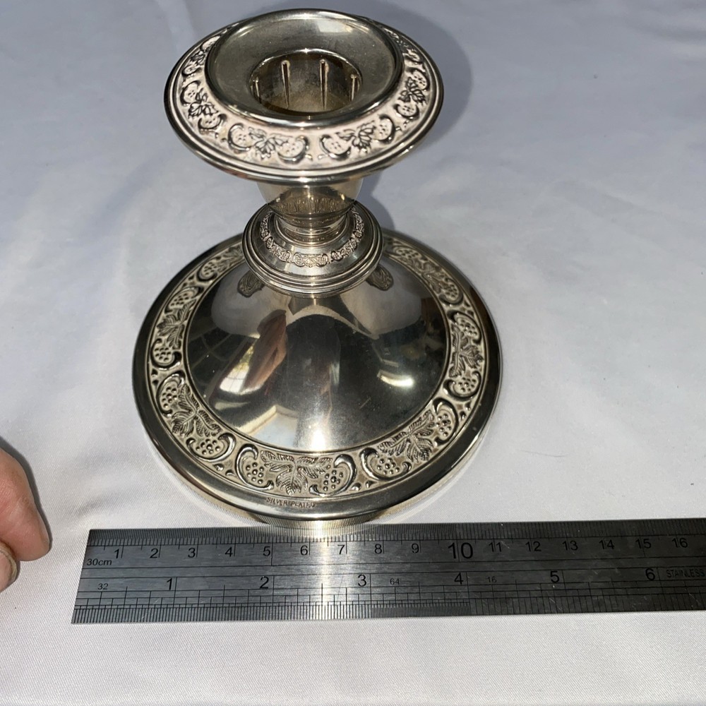 Grenadier Silver Plated Candlestick Holder Grape Vine Border Vintage