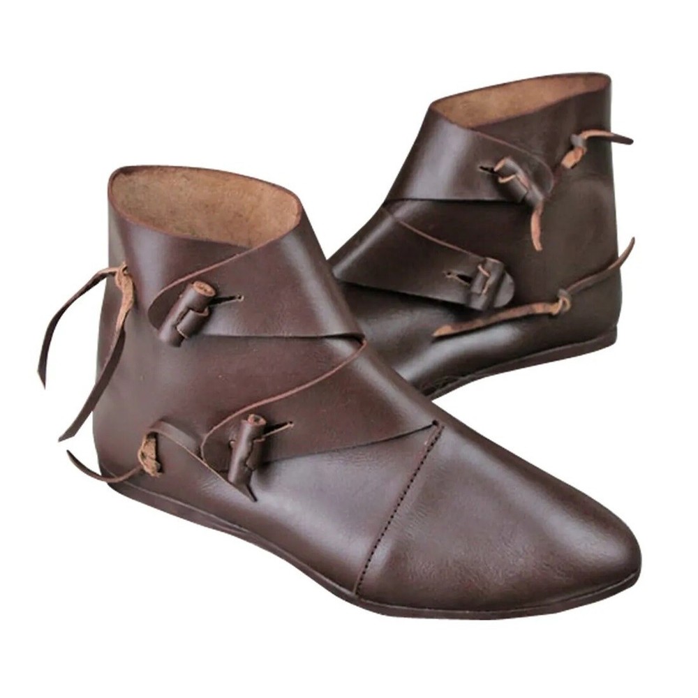 Viking Leather Button up boot pair Dark Brown Leather Boot footwear Pair