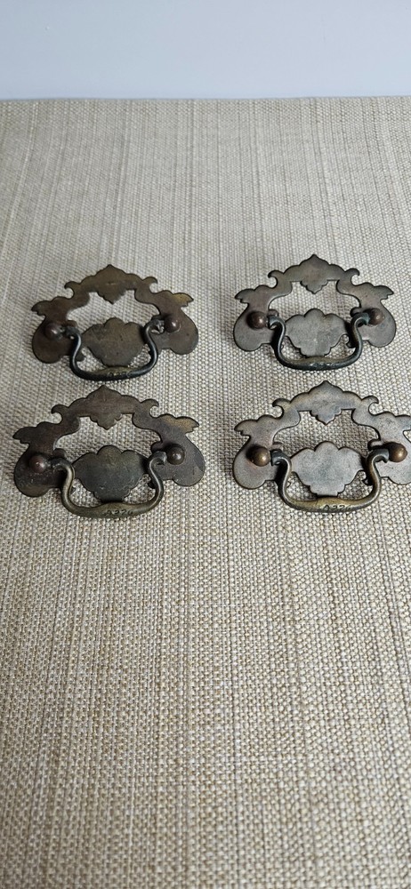Vintage Chippendale Batwing Drawer Pulls Set 11 Brass 2 Sizes
