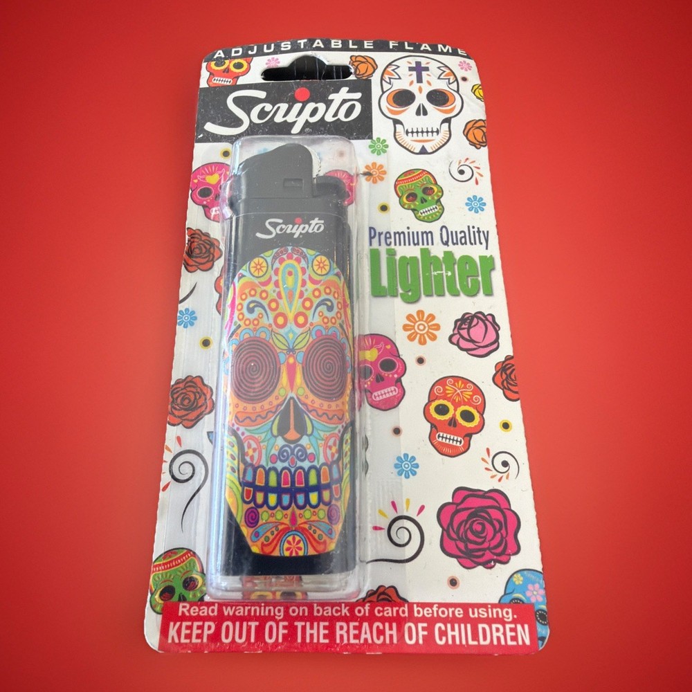 Scripto Premium Quality Lighter *Colorful Skull Design* (Adjustable Flame)