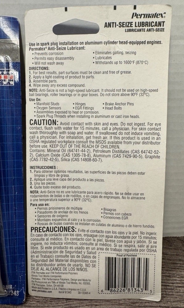 2 PACK- Permatex 81343 Anti-Seize Lubricant