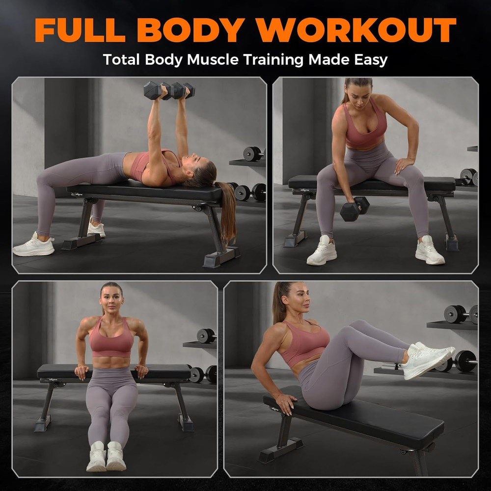 Semi-Commercial Foldable Flat Bench for Multi-Purpose Weight Training and Ab Wor
