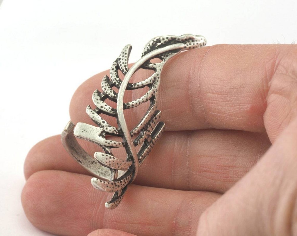 Leaf Ring Adjustable Antique Silver Plated Brass (19mm 9US inner size) 59 51mm