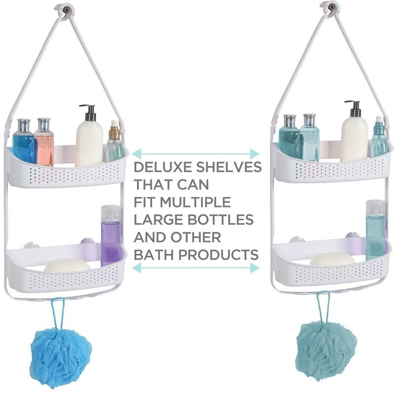 Convertible Shower Caddy Two Tier Organizer Rust Resistant W/ Accessory Hooks US