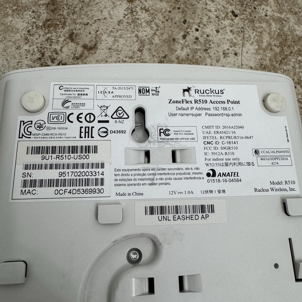 Ruckus ZoneFlex R510 Wi-Fi Access Points - No Adapter