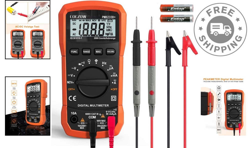 High Sensitivity Digital Multimeter - AC/DC Voltage, Current, Resistance Testing