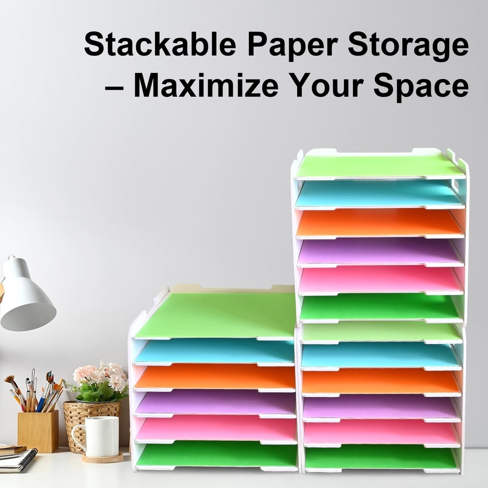 12x12 Paper Organizer, 6-Tier Scrapbook Paper Storage, Stackable Desktop File...