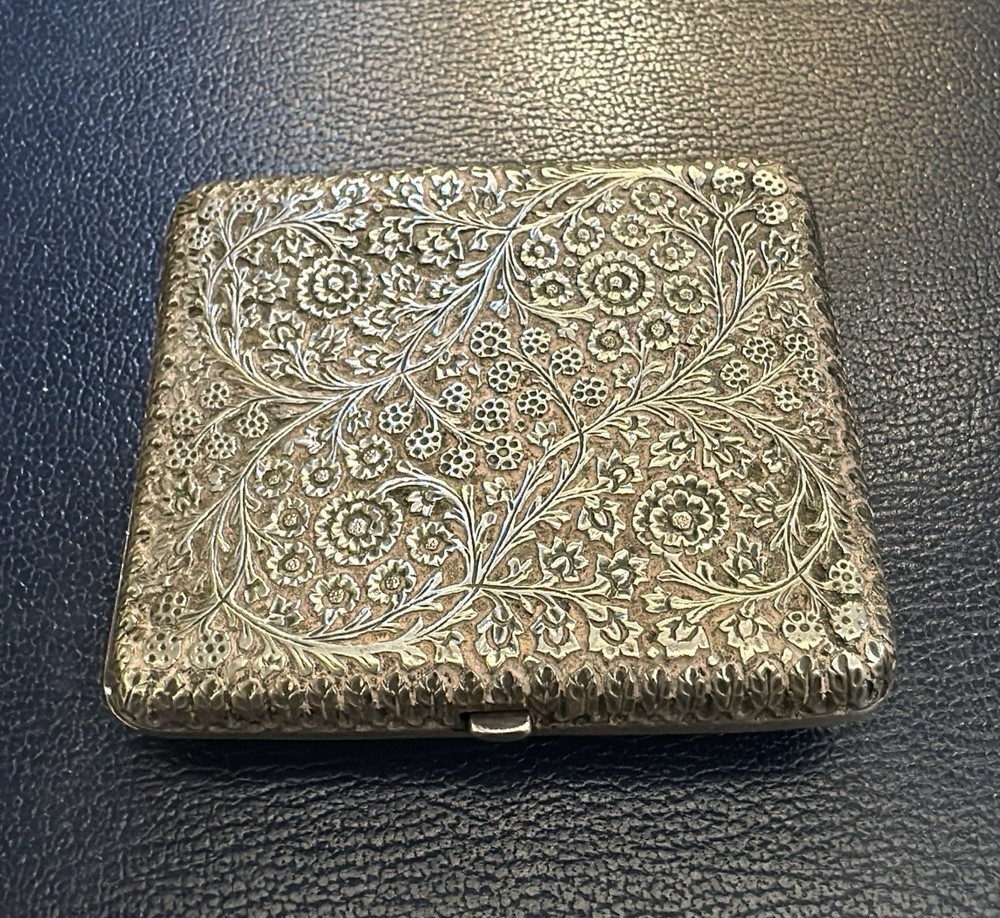 Kashmiri Indian Silver Cigarette Case With Embossed Parsley Leaf Pattern. 1880