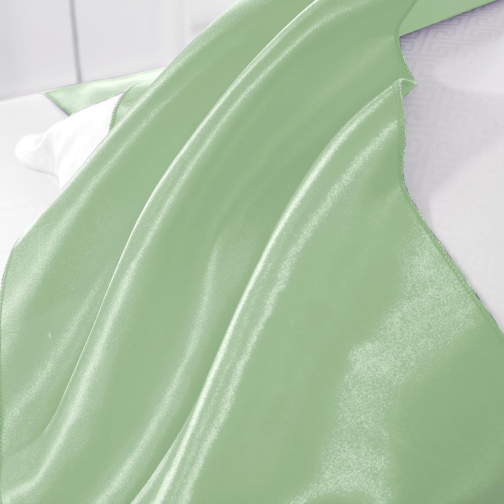 12 Pack Sage Green Table Runners 12 X 108 Inch, Rectangular Smooth Satin Silk Ta