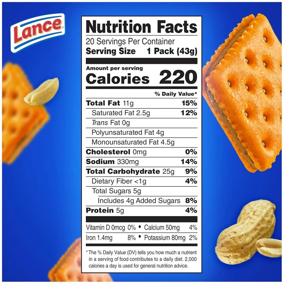 Lance Toast Chee Peanut Butter Sandwich Crackers - 20 Pack
