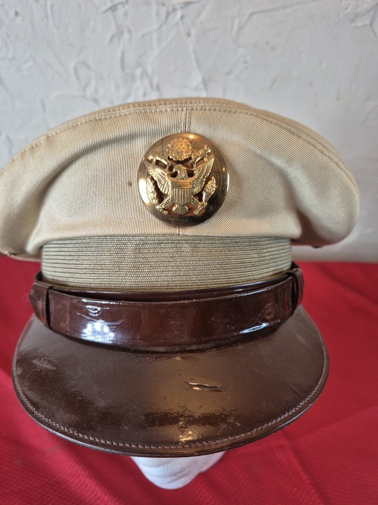 Named WWII US Enlisted Crusher Visor Cap Tan Khaki