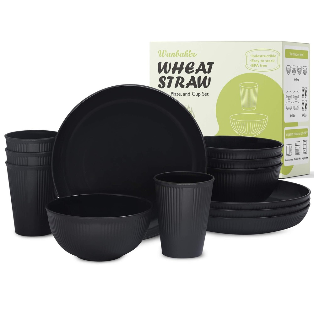 Wheat Straw Dinnerware Sets, Kitchen Unbreakable Wheat Straw Plates and Bowls...