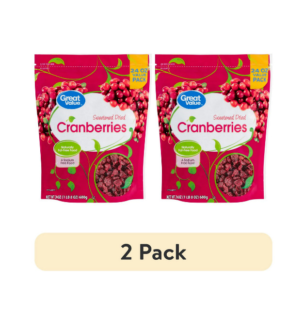 (2 pack) Great Value Sweetened Dried Cranberries, 24 oz