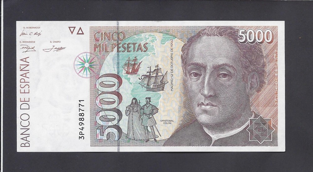SPAIN  -  5000  PESETAS   1992   @  @