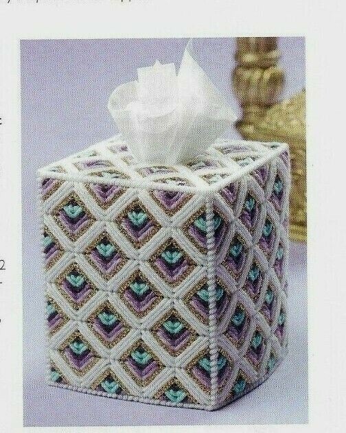 GOLDEN DIAMONDS TISSUE BOX COVER HOME DECOR PLASTIC CANVAS PATTERN INSTRUCTIONS