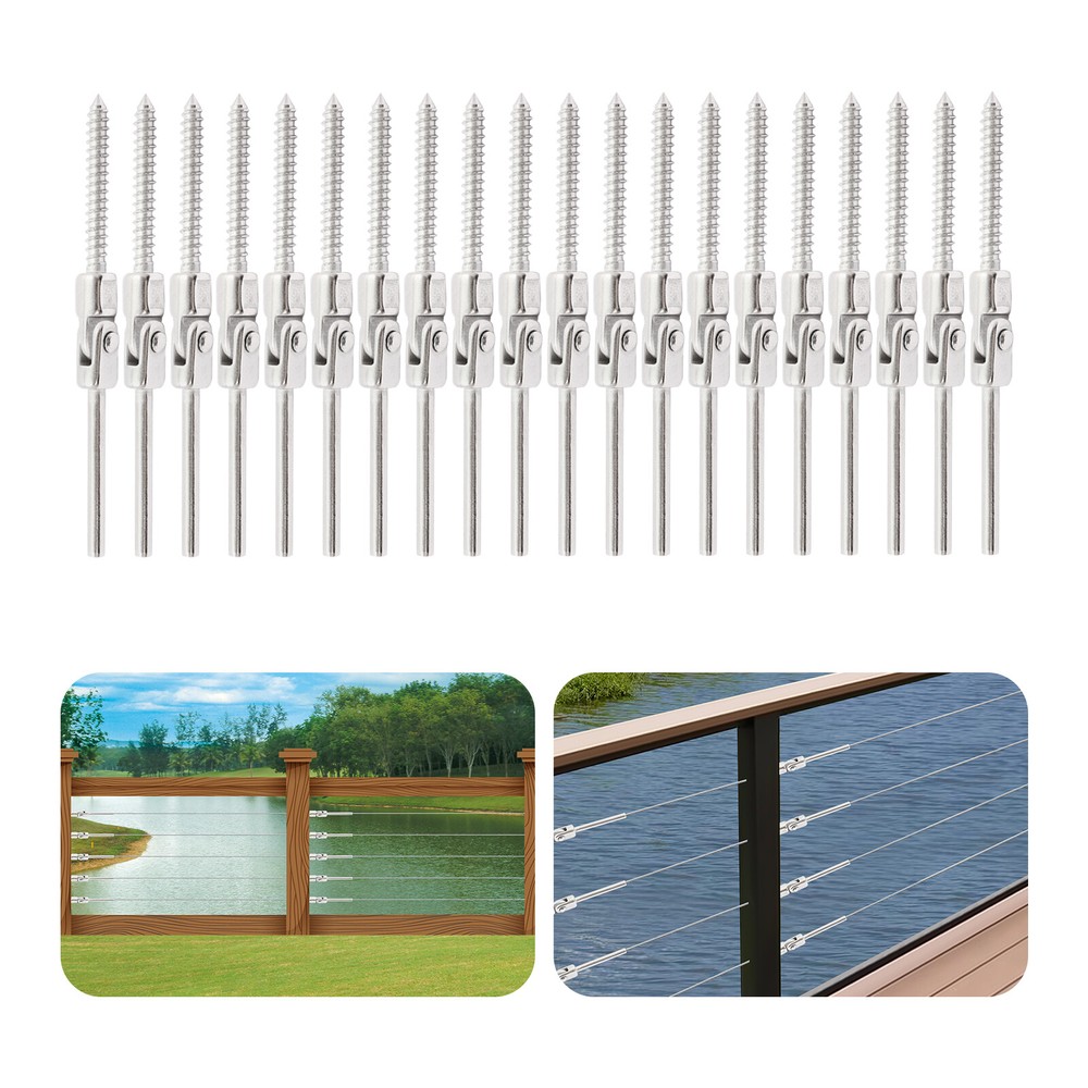 20pcs 180° Adjustable Angle Threaded Stud Tension End Cable Railing Kit NEW