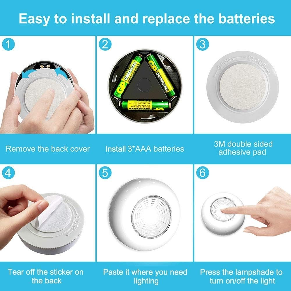 Tap Light Push Lights 6 Pack Portable Bright LED Puck Light Touch Light Night