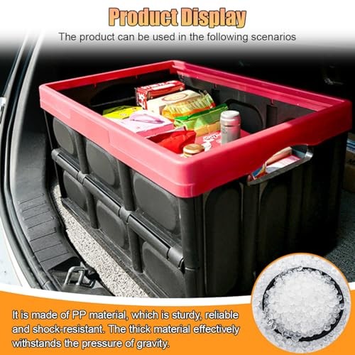 Car Trunk Organizer, Foldable Plastic Cargo Storage Box with Lid, Large Black