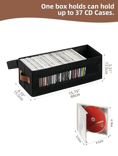 4 Packs CD Storage Box with Visible Window, Stackable CD Case 4 pack Black