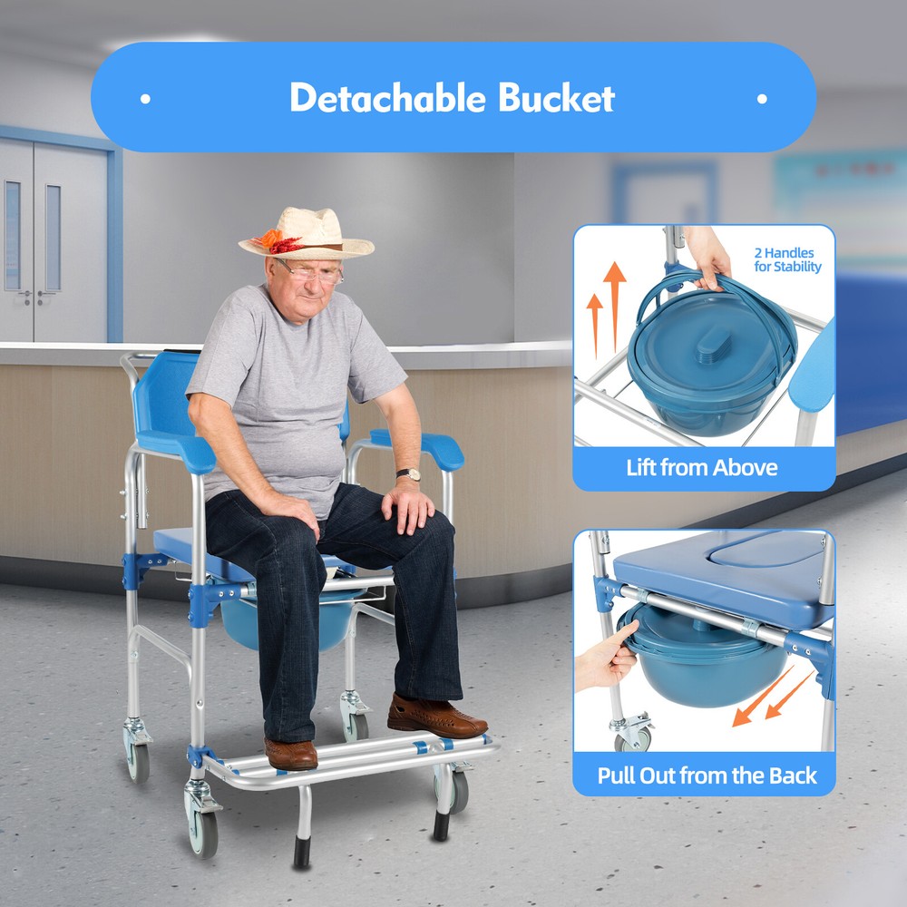 Multi-Functional Commode Chair with Wheels for Easy Mobility and Care