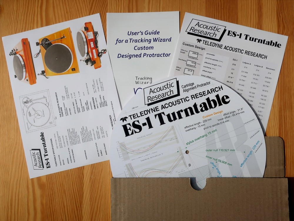 Acoustic Research ES-1 Custom Designed Turntable Tonearm Alignment Protractor