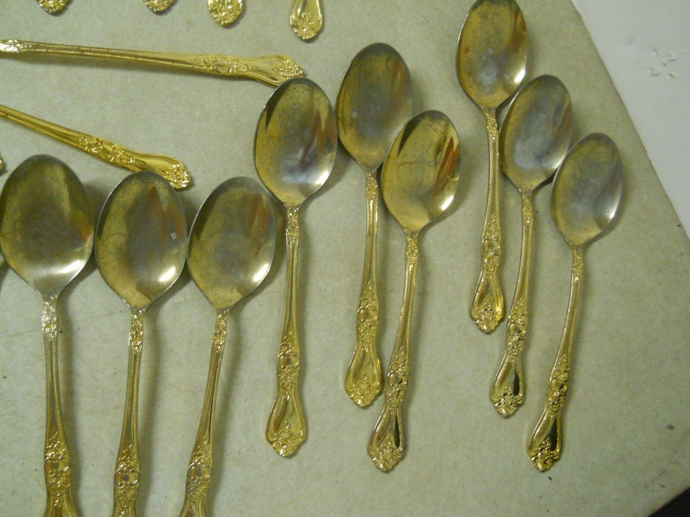 International EP Gold Precious Rose Pattern Flatware Set Replacements 63 PC