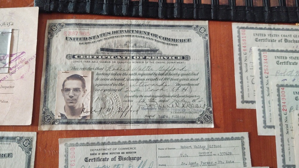 WW2 Document Grouping Robert Gifford Dept Commerce /Coast Guard , Egypt Pass