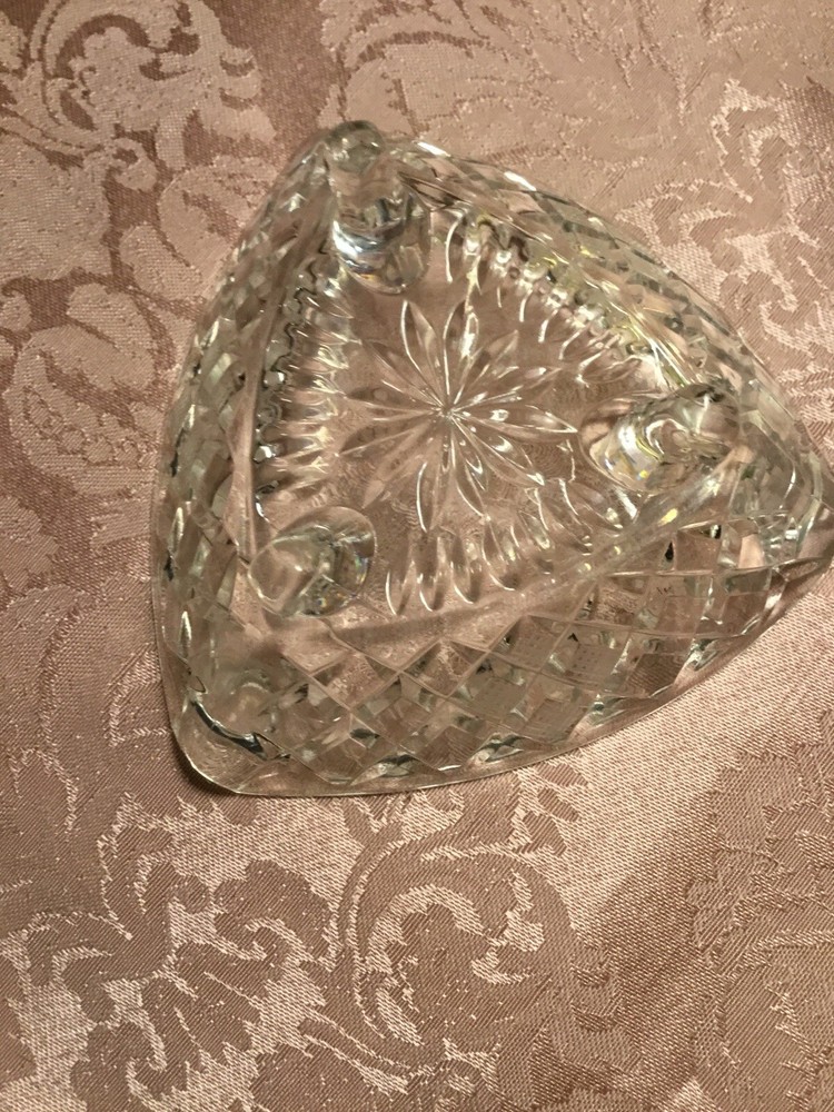 Vintage Ashtray Crystal Triangle Cut Etchings Ashtray