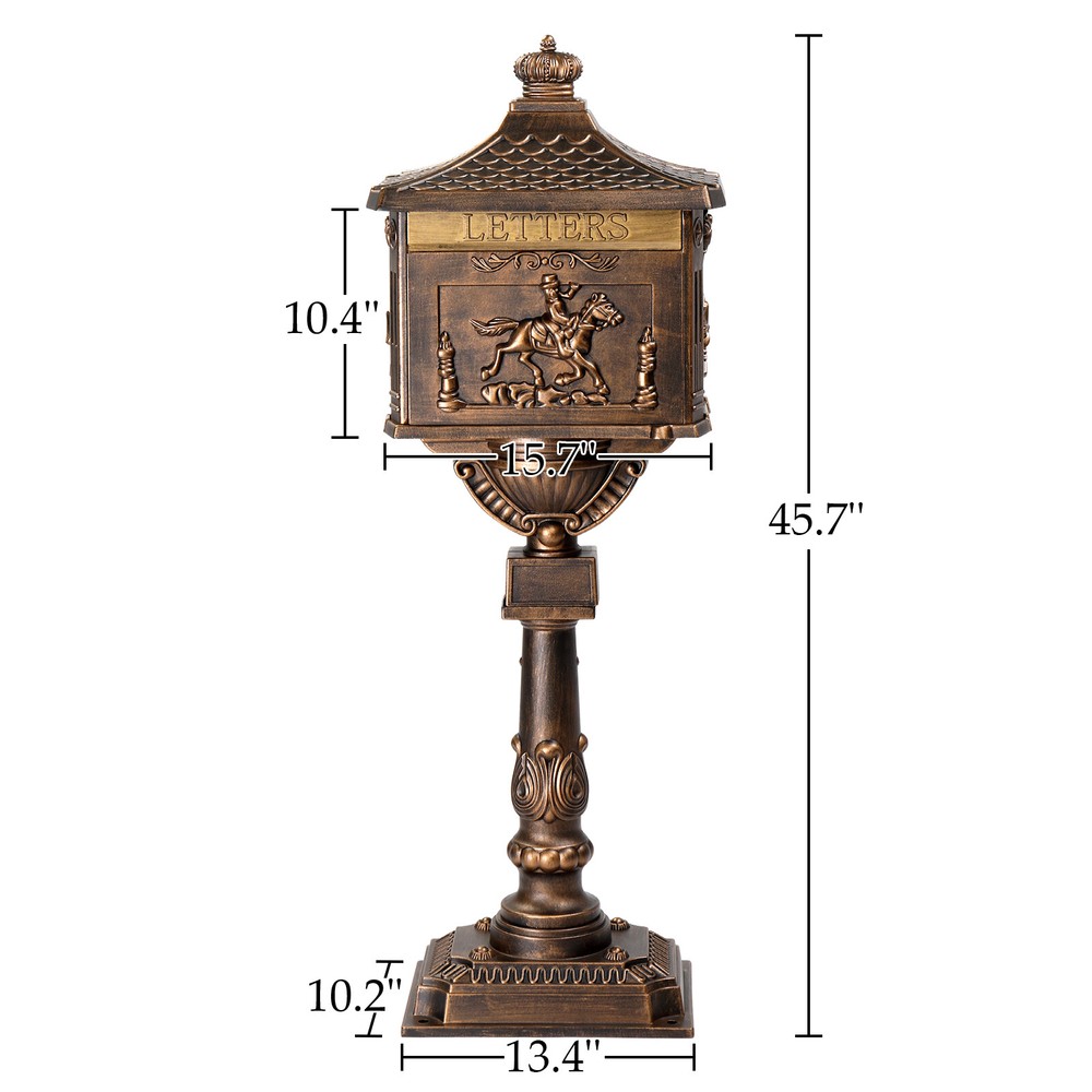 Cast Aluminum Mailbox with Post Postal Box in-Ground Large Security Mailbox