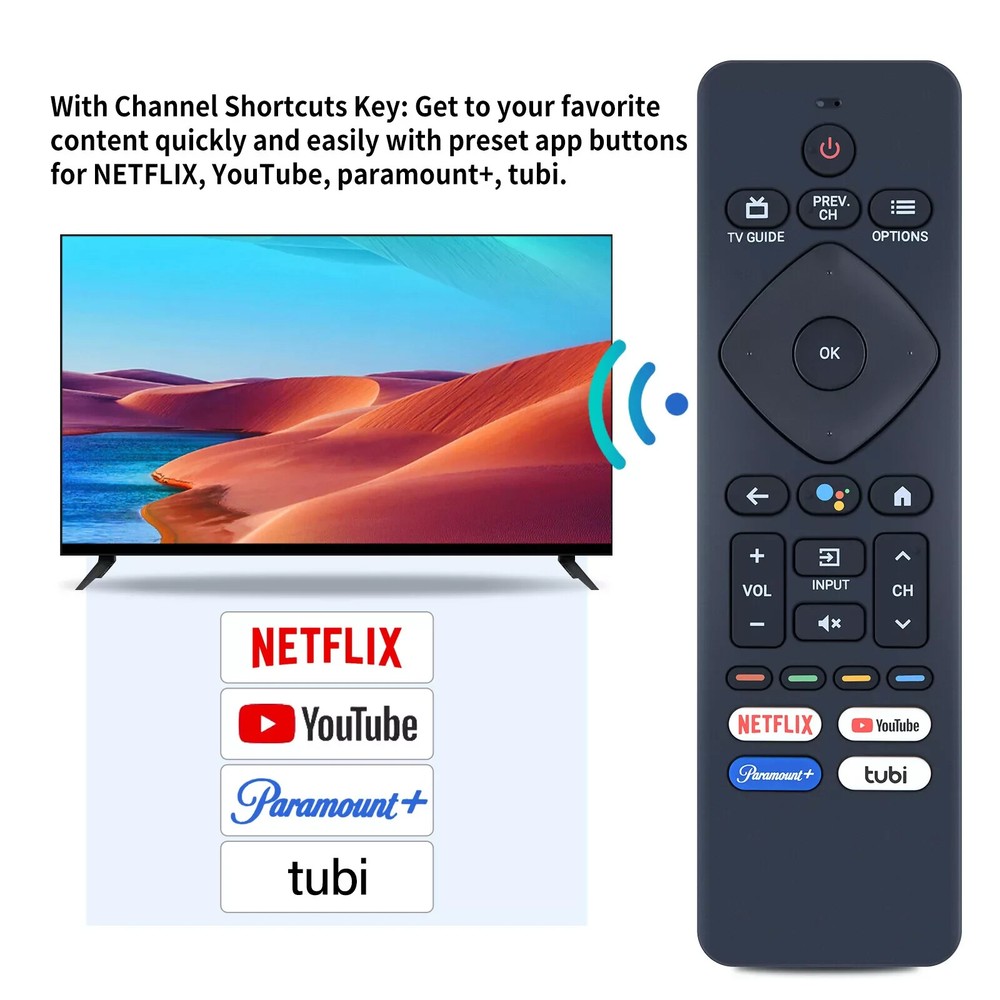 Original Philips S4X-RF439A Android TV Remote Netflix-Youtube-Paramount+-Tubi !!