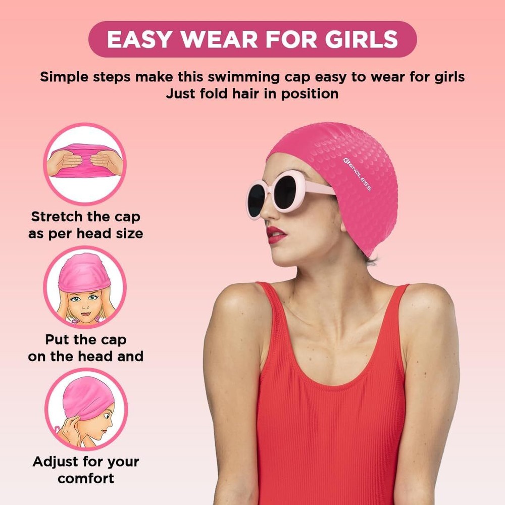 Endless EL1021 Comfortable Silicon Swimming Cap with Bubble Design | Pink