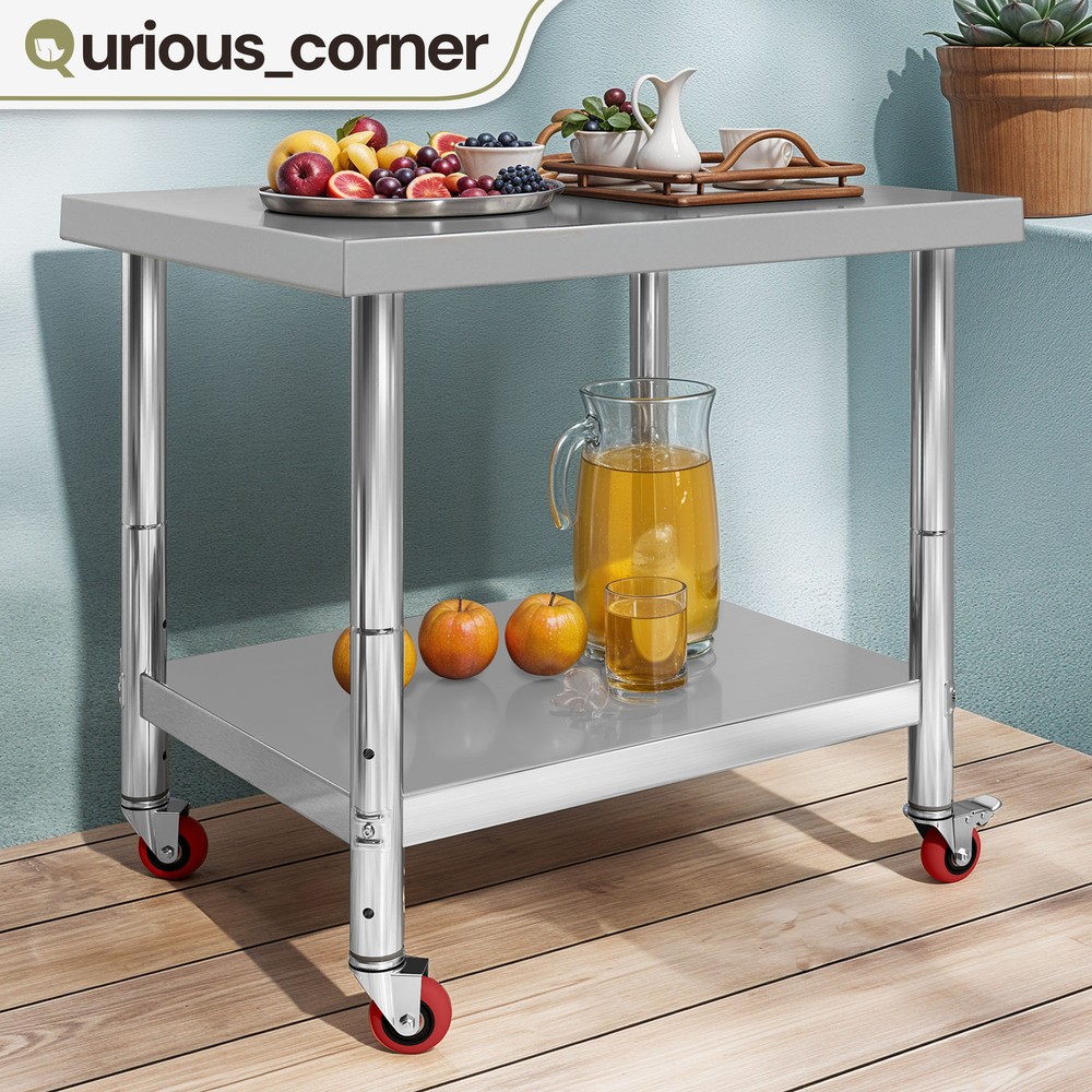 30"x24" Rolling Kitchen Work Table Stainless Steel Double Shelf Lockable Wheels