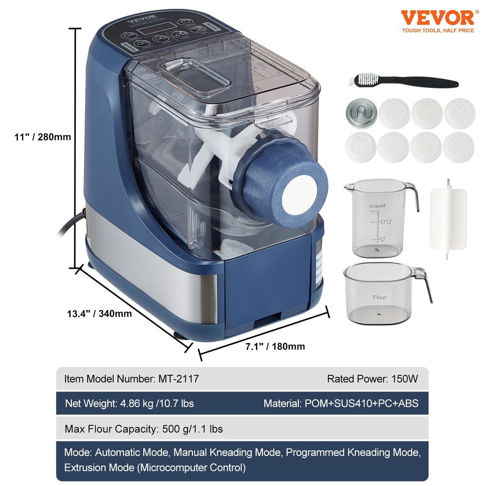 Electric Pasta Maker, 150W Automatic Noodle Maker Machine with 8 Pasta Shapes, 4