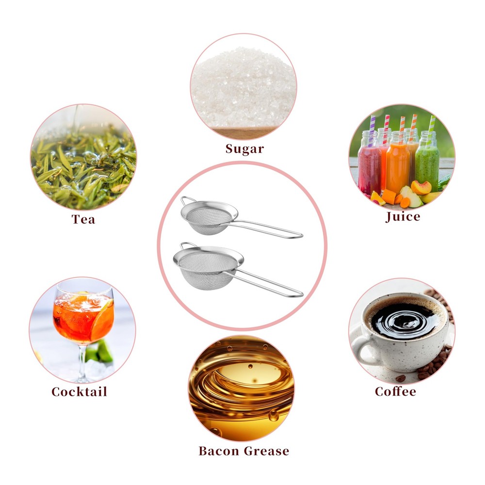 2 Pack Fine Mesh Strainers, Mini Stainless Steel Strainer with Small, Sliver