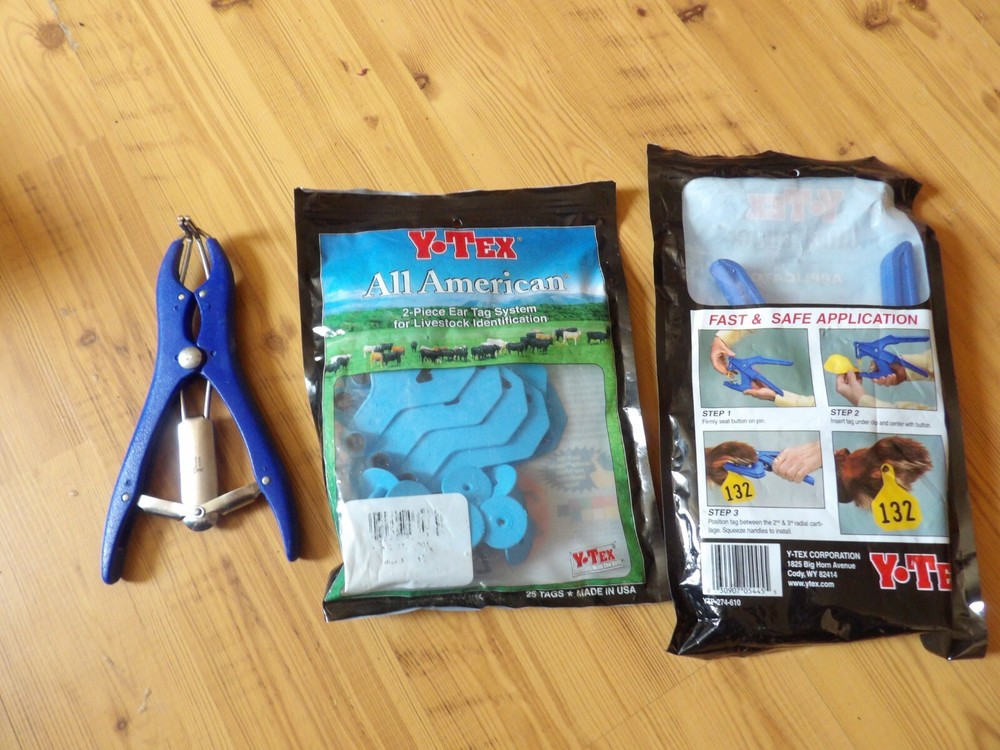Y tex 2 piece ear tag system 25 tags blue, Ulra tagger plus, another tool