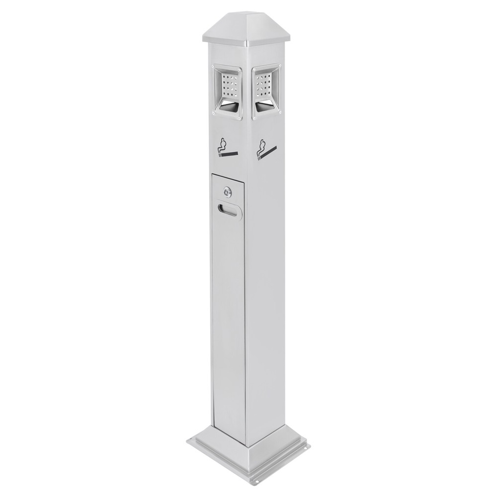 Metal Vertical Trash Bin Cigarette Butts Ash Outdoor Trash Can Container Silver