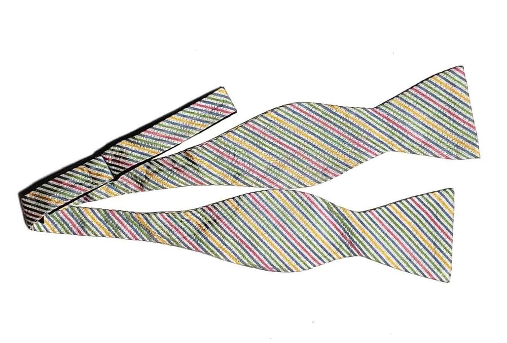 Saddlebred Silk Bow Tie Multicolor Stripe Handmade Men's One Size Adjustable