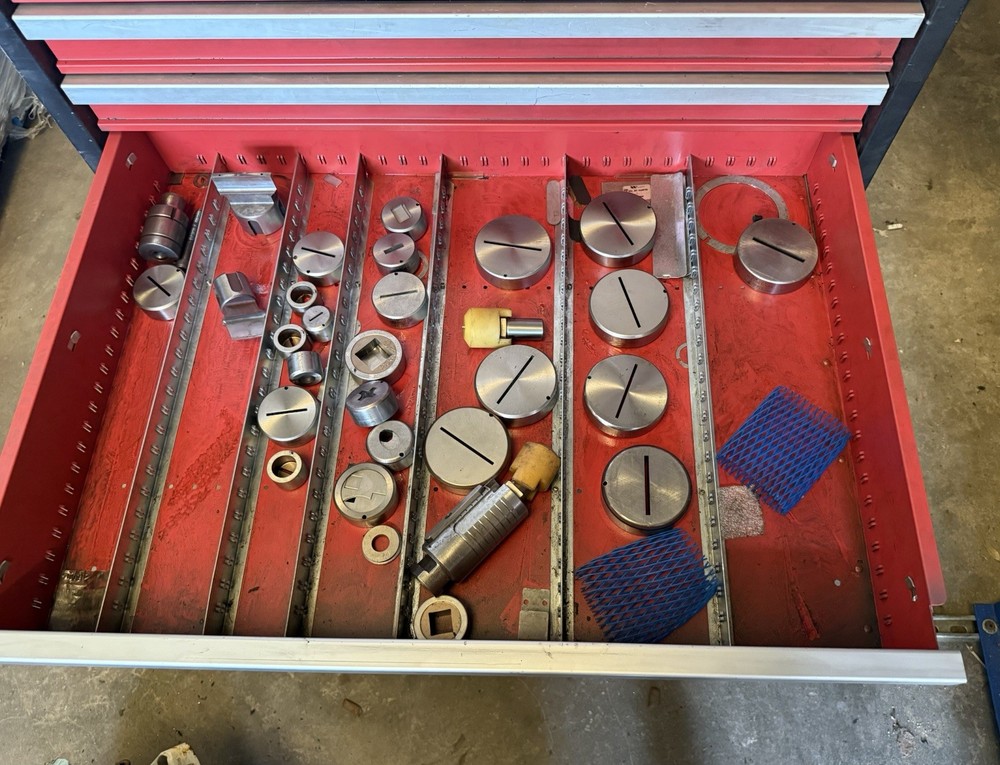 Amada Turret Punch Tooling, Punches, Dies, Misc Items And Tooling Cabinet.