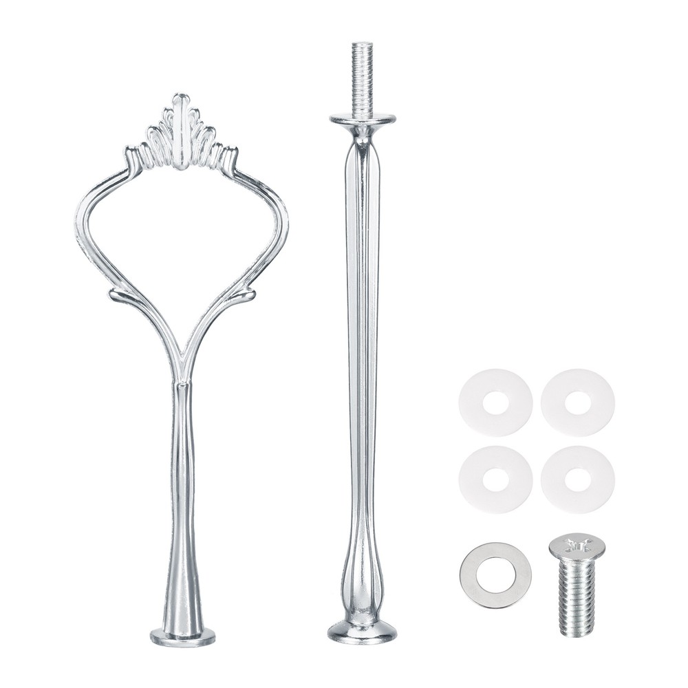 1 Set Cake Tray Stand Handle Plate Hardware Fitting, 2-Tiers Crown Silver