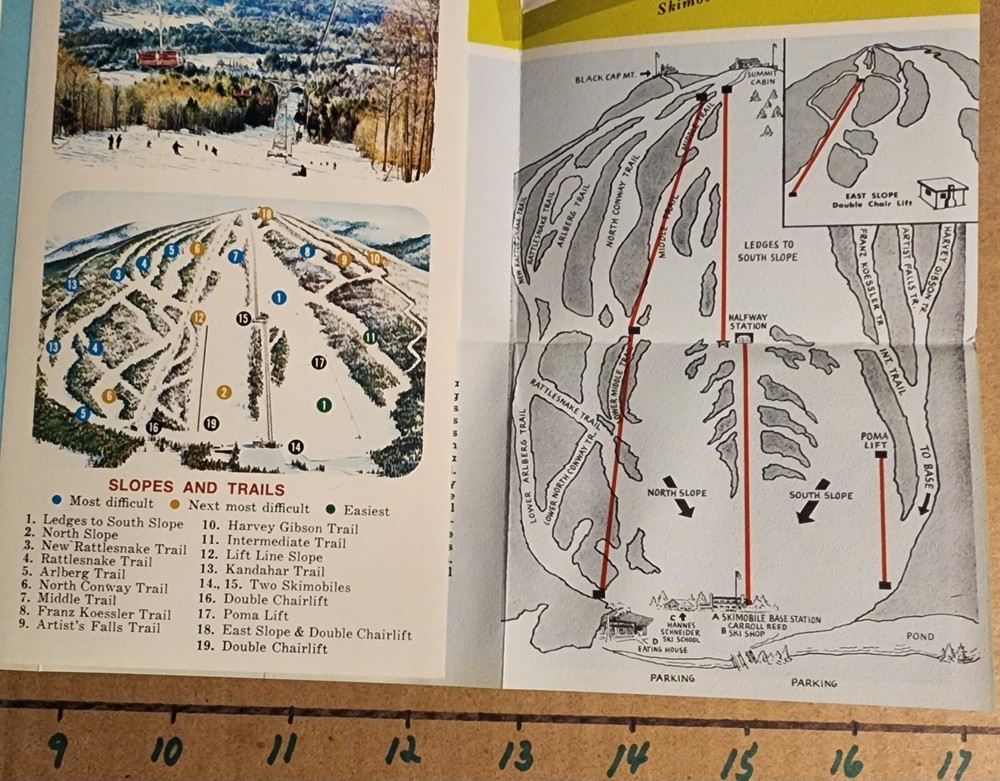 1960'S CRANMORE SKIMOBILE TRAIL MAP BROCHURES(2 DIFF.) PLUS 4 CURRENT TRAIL MAPS