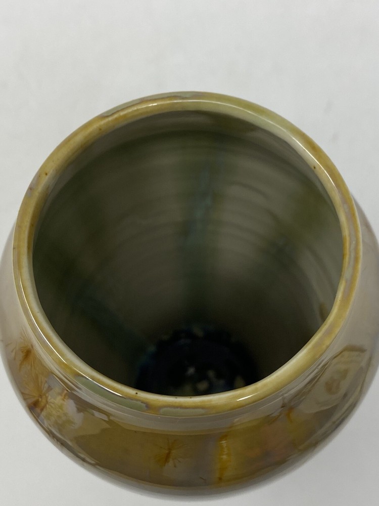 Ron Slack 2004 Pottery Signed Unique Glaze Process Greens Golds