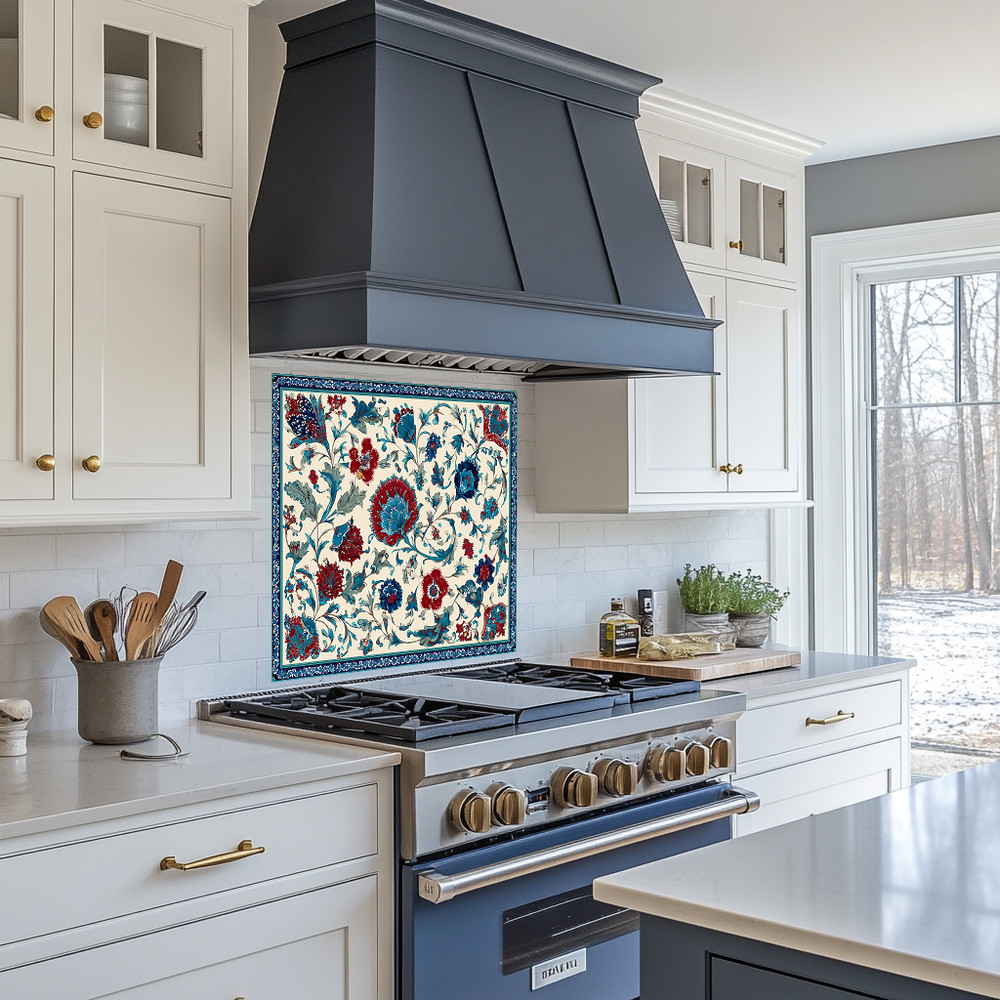 Ottoman Inspired Turkish Glass Backsplash Tile, Decorative Kitchen Splashback